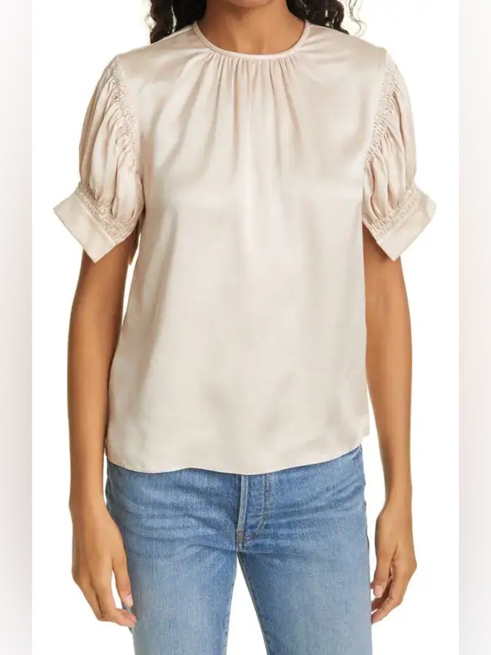 Rebecca Taylor Short Sleeve Silk Charmeuse Blouse, size M